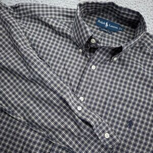 Ralph Lauren Classic Fit Plaid Button Down Shirt Men's Size M Navy Blue Casual